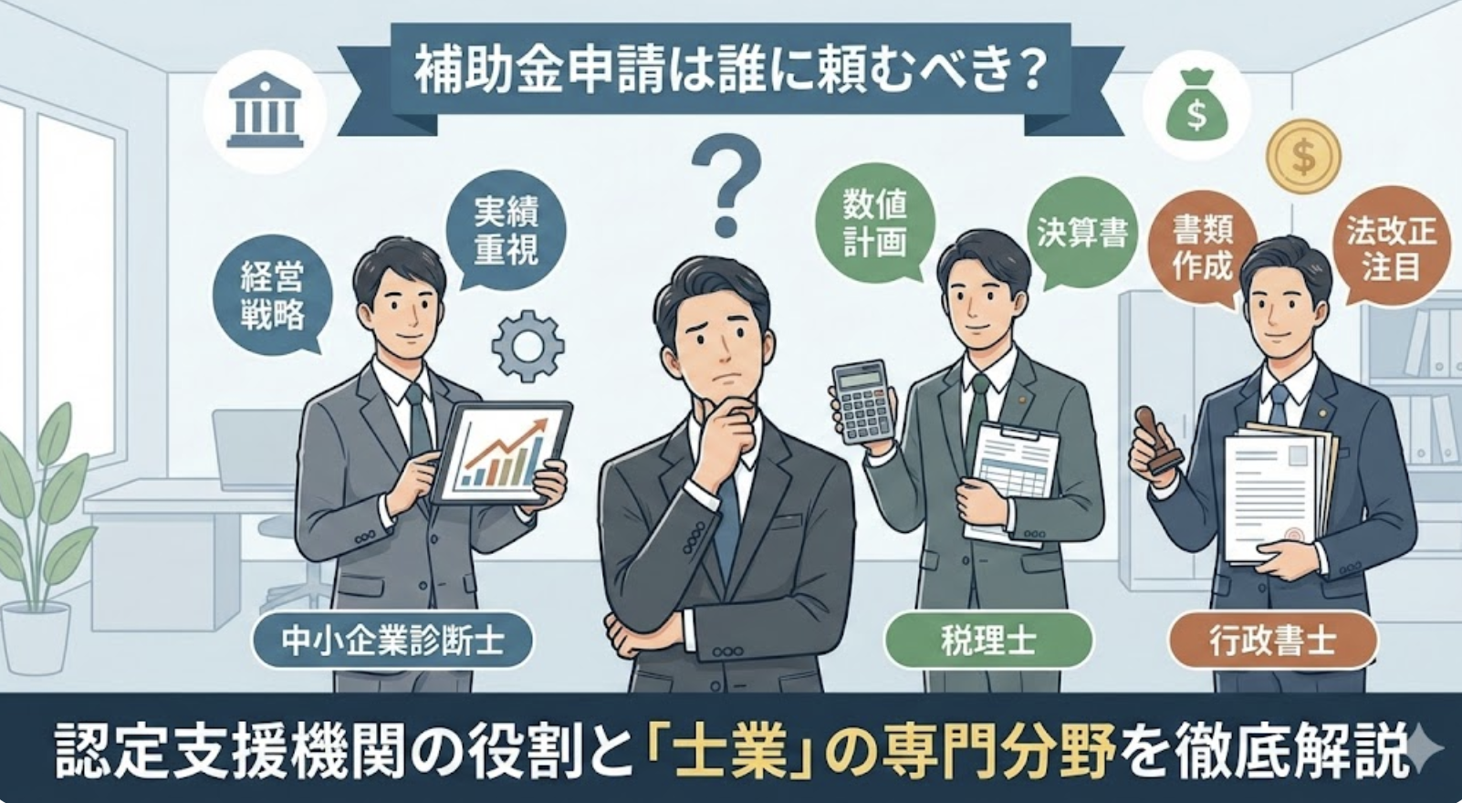 補助金申請は誰に頼むべき？認定支援機関の役割と「士業」の専門分野を徹底解説