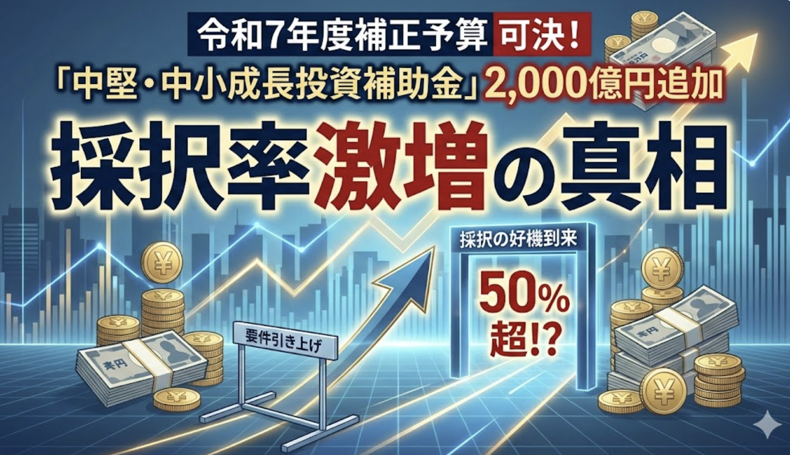 令和7年度補正予算可決！「中堅・中小成長投資補助金」2,000億円追加と要件引き上げが招く「採択率増」の予想