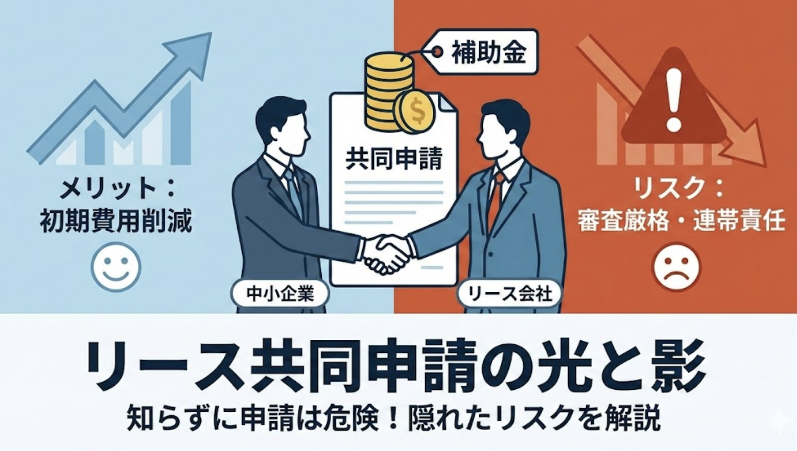 新事業進出補助金などで注目される「リース会社との共同申請」。そのメリットと看過できないリスクとは？